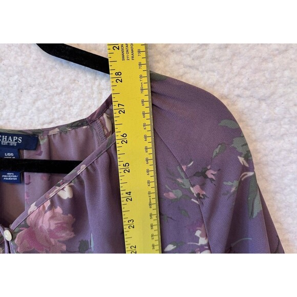Chaps‎ Purple Mauve Pink Floral Semi-Sheer 3/4 Sleeve Vneck Top Blouse Large - Picture 9 of 10